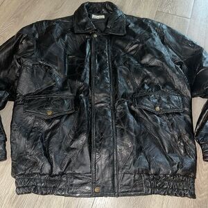 Vtg Black Patchwork Pigskin Biker Bomber Leather Jacket Sz XL